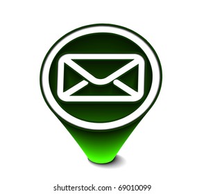 3d glossy email icon, green isolated on white background