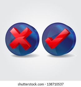 3d Glossy Glass Right Wrong Icon