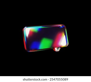 Burbuja de discurso de vidrio brillante 3D con icono de Vector de efecto holográfico. Renderizar forma de rectángulo de burbuja de texto de volumen. Mensaje de chat de redes sociales, nube de diálogo, ventana de conversación, cuadro de chat