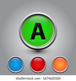 3D Glossy Green Button With Letter A for web Icon, Education Icon and Alphabet Icon. Vector Illustration