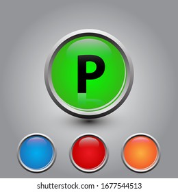 3D Glossy Green Button With Letter P for web Icon, Education Icon and Alphabet Icon. Vector Illustration