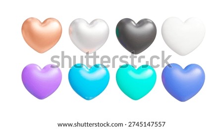 3D glossy heart icon set in multiple colors for Valentine design and interface elements