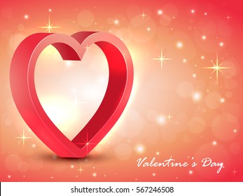 3D glossy Heart on shiny background for Happy Valentine's Day celebration.