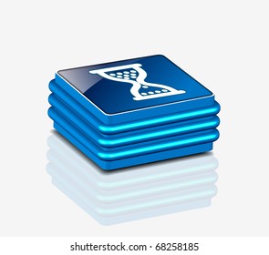 3d glossy hourglass icon, blue isolated on white background