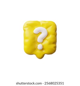 3D glossy inflated balloon speech bubble with question mark sign vector icon. Volume yellow chatting box with faq ask symbol. Render social media chat message, dialogue cloud, talking window