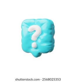 3D glossy inflated balloon speech bubble with question mark sign vector icon. Render volume blue chatting box with faq asking symbol. Social media chat message, dialogue cloud, talking window