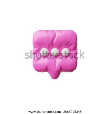 3D glossy inflated balloon speech bubble with white three dots vector icon. Render volume pink chatting box with new message typing symbol. Social media dialogue cloud, message notification