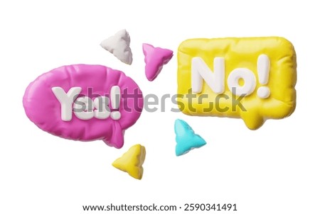 3D glossy inflated balloon speech bubble with No and Yes words vector icons. Render air volume chatting box disagree and agree symbols. Social media chat message, dialogue cloud, talking window