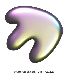 3D glossy liquid metal shape with y2k flair. Isolated vector element with holographic effects on transparent background suitable for playful and futuristic design uses. Three-dimensional Y2k Chrome