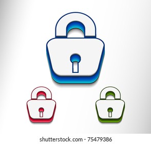 3d glossy lock icon, blue isolated on black background.