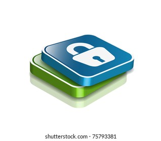 3d glossy lock icon, blue isolated on black background.