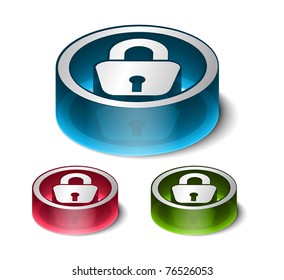 3d glossy lock icon, blue isolated on black background.