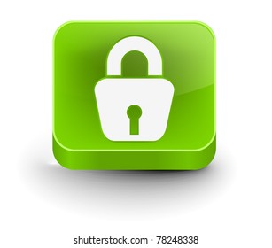 3d glossy lock icon, blue isolated on black background.