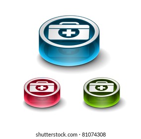 3d glossy medical web icon, includes 3 color versions.