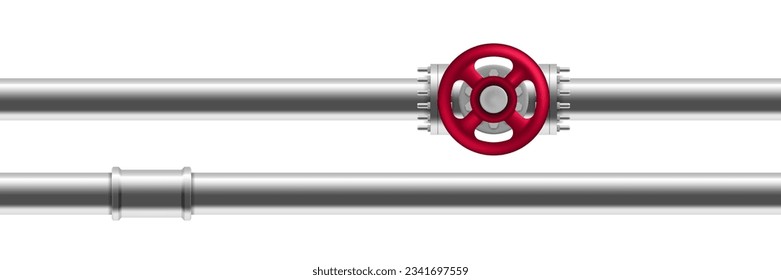 3D Glossy Metal Pipe With Red Valve. EPS10 Vector