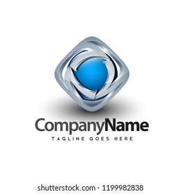 3d Glossy metallic circular with blue ball element, vector illustration Abstract logo design elements