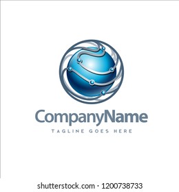 3d Glossy metallic circular with blue ball, vector illustration Elements, abstract and cool logo design for industry
