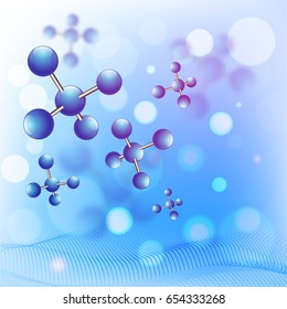 3D glossy molecules on dna structure background for Health and Medical.