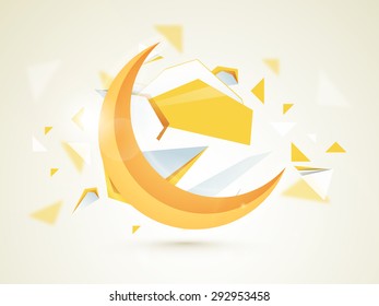 3D glossy moon on abstract background for muslim community festival, Eid Mubarak celebration.