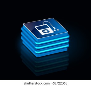 3d glossy multimedia icon, blue isolated on black background.
