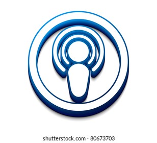 3d glossy network icon, blue isolated on white background.