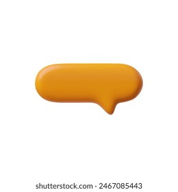 3D glossy orange empty speech bubble vector illustration. Render roundish rectangular text bubble volume form. Social media chat message icon, dialogue cloud 3d talking window, chatting box