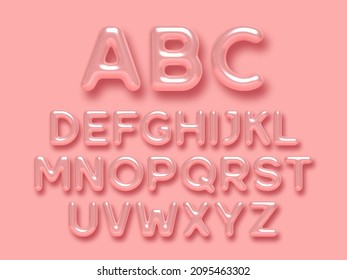 3d glossy pink alphabet vector set. Realistic romantic typeface. Decorative letters for Valentines, Mothers day, wedding banner, cover, birthday or anniversary, holiday party. - Shutterstock ID 2095463302