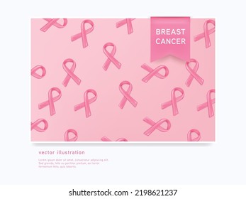 3d Glossy Pink Ribbon In The Breast Cancer Awareness Month Pattern Background. 3d Illustration Vector Symbol.