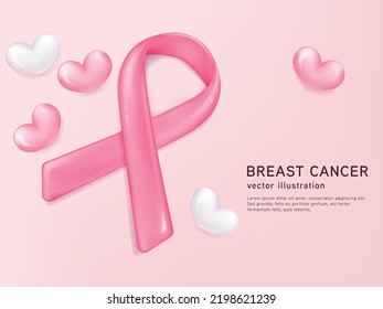 3 d lazo rosa brillante en el contexto del mes de toma de conciencia sobre el cáncer de mama. Símbolo vectorial de ilustración 3d.