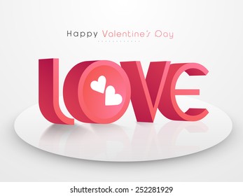 3D glossy pink text Love with hearts on stage for Happy Valentines Day celebration.