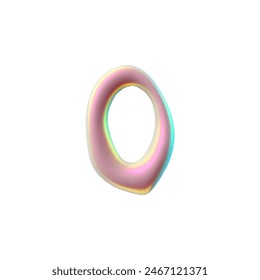 3D glossy plastic pink number 0 zero or letter O, liquid surface with holographic reflection vector render illustration. Realistic volume 3d balloon y2k font symbol. Bubble stylized typographic object