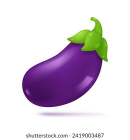 berenjena púrpura brillante 3D. Emoticonos vegetales para vegetarianos. El concepto de amor alegre y descarado