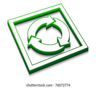 3d glossy recycle icon, green isolated on white background.