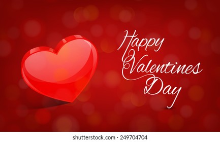 3D glossy red heart for Happy Valentine's Day celebration on shiny red background.