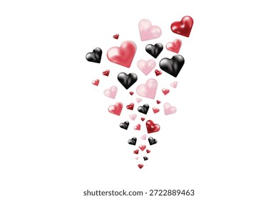 3D glossy red hearts background design featuring creative  floating on a transparent backdrop for minimalist valentine and speacial day 