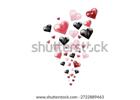 3D glossy red hearts background design featuring creative  floating on a transparent backdrop for minimalist valentine and speacial day 