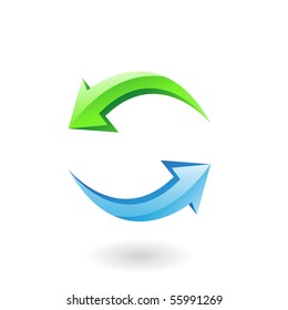 3d Glossy Refresh Icon, Green And Blue Arrows Isolated On White