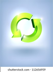 3D glossy refresh symbol on blue background, EPS10 vector.