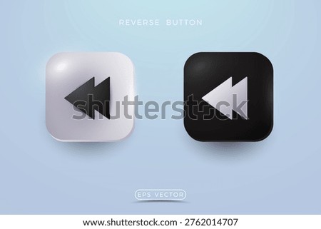3D Glossy Reverse Rewind Button Icons in Black and White