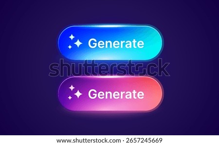 3d glossy rounded AI generate buttons in 3d gradient style, isolated on dark background. Button icons in 3d vector illustration