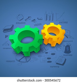 3D glossy setting symbol on various business infographic elements background for your print, presentation and publication.