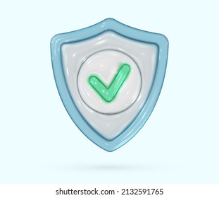 Un escudo brillante 3d de estilo realista. Pantalla de vidrio con símbolo de la cruz derecha. Seguridad, garantizada, icono de protección médica. Elementos de diseño de representación de vectores.