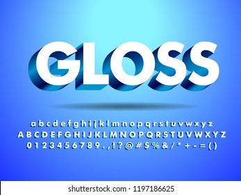 3d Glossy & Shine Text Effect With Shadow, floating with clean blue background