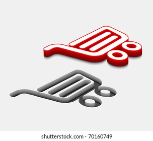 3d glossy shopping icon, red isolated on gray background.