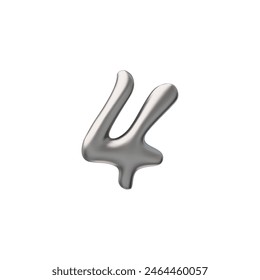 3D brillante plateado número 4 cuatro con la ilustración de renderizado de Vector de superficie de metal líquido. Realista 3d cromo globo forma y2k fuente, símbolo de dígito de acero fundido. Objeto tipográfico de burbuja voluminosa