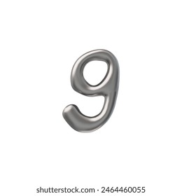 3D glossy silver number 9 nine with liquid metal surface vector render illustration. Realistic volume 3d chrome balloon y2k font, melted steel numeric symbol. Bubble stylized digit typographic object