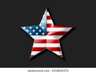 3d glossy star shape with USA flag colors abstract background. Vector design