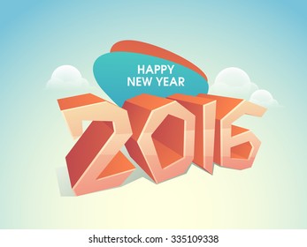 3D glossy text 2016 on cloudy sky background for Happy New Year celebration.