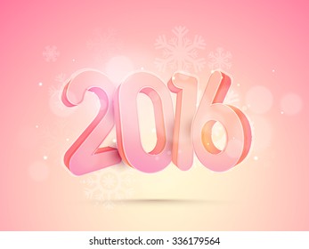 3D glossy text 2016 on snowflakes decorated shiny background for Happy New Year celebration.