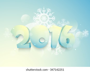 3D glossy text 2016 on snowflakes decorated shiny background for Happy New Year celebration.
